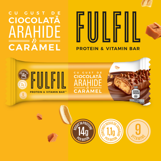 Baton bogat în proteine cu gust de ciocolată, arahide și caramel - 15x40g