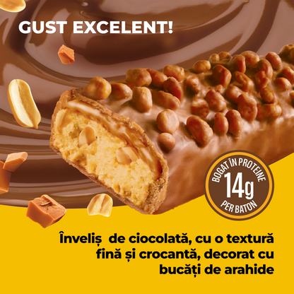 Baton bogat în proteine cu gust de ciocolată, arahide și caramel - 15x40g