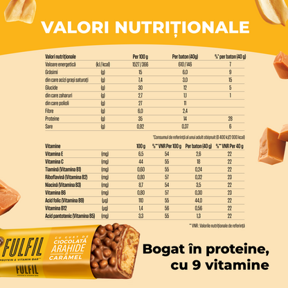 Baton bogat în proteine cu gust de ciocolată, arahide și caramel - 15x40g