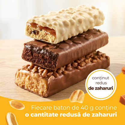 Baton bogat în proteine cu gust de ciocolată, arahide și caramel - 15x40g