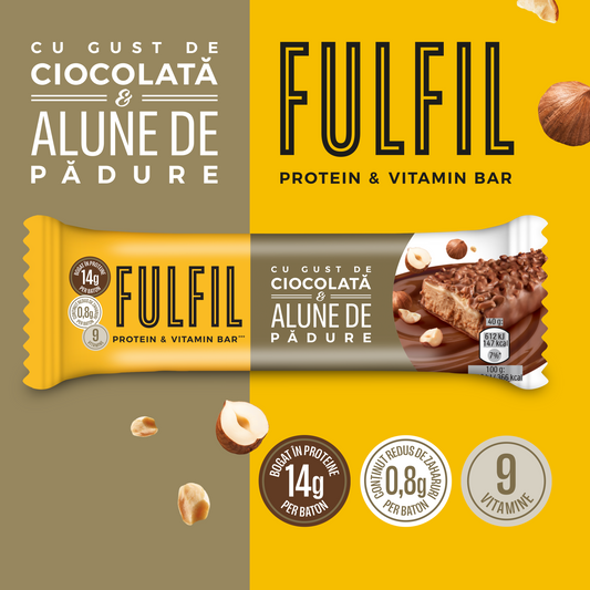 Baton bogat în proteine cu gust de ciocolată și alune de pădure - 15x40g