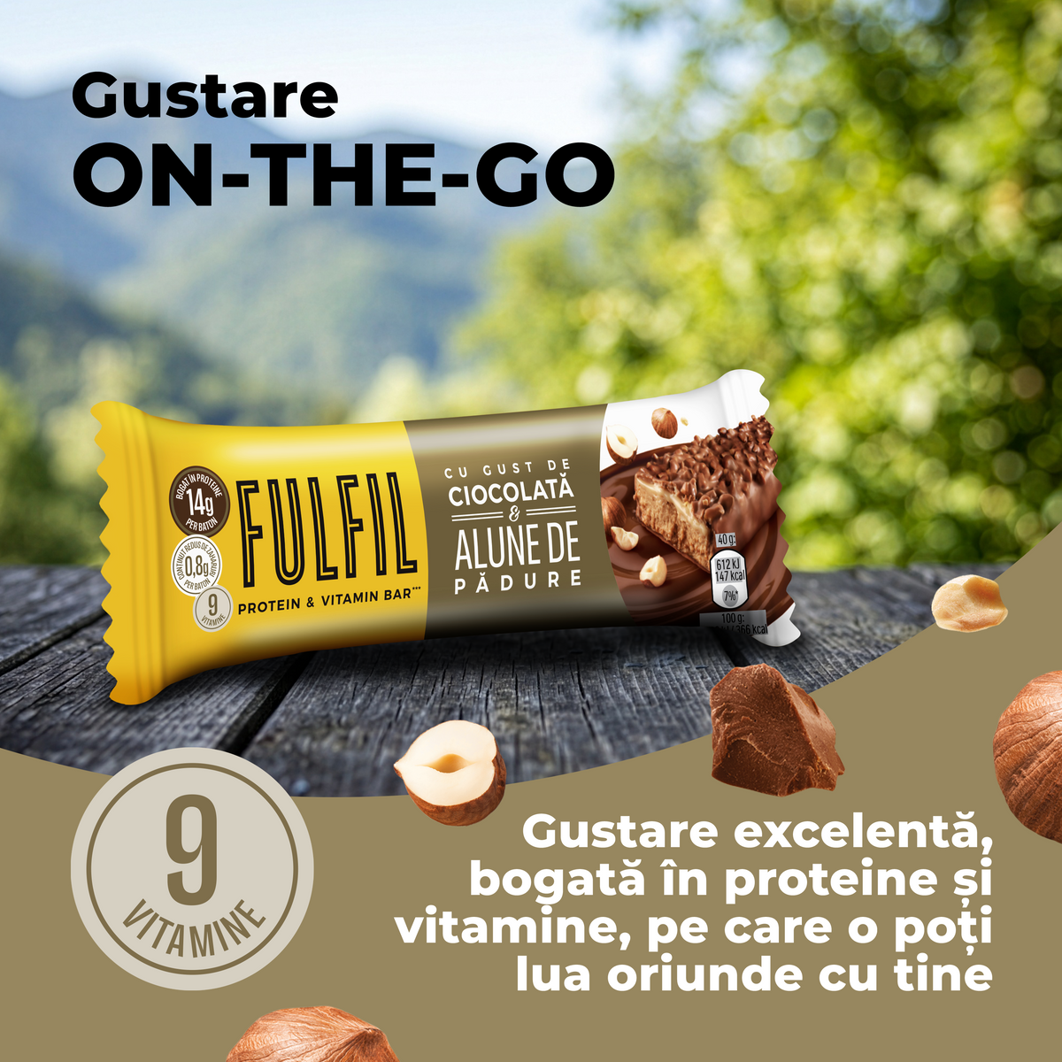 Baton bogat în proteine cu gust de ciocolată și alune de pădure - 15x40g