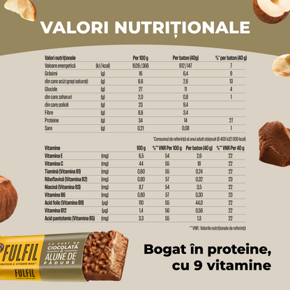 Baton bogat în proteine cu gust de ciocolată și alune de pădure - 15x40g