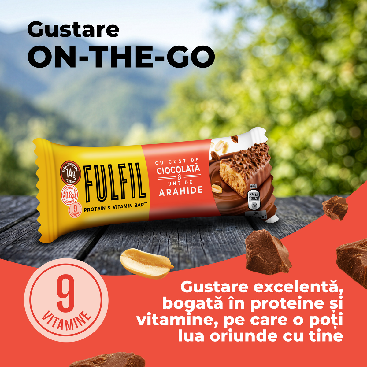 Baton bogat în proteine cu gust de ciocolată și unt de arahide - 15x40g