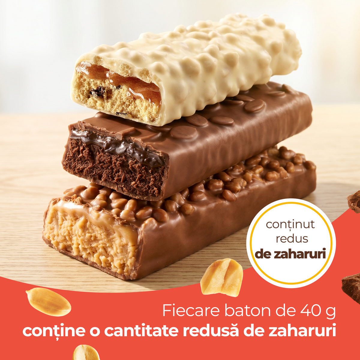 Baton bogat în proteine cu gust de ciocolată și unt de arahide - 15x40g