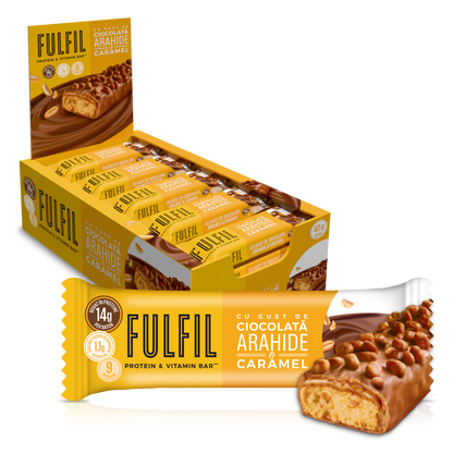 Baton bogat în proteine cu gust de ciocolată, arahide și caramel - 15x40g