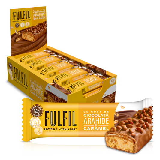 Baton bogat în proteine cu gust de ciocolată, arahide și caramel - 15x40g