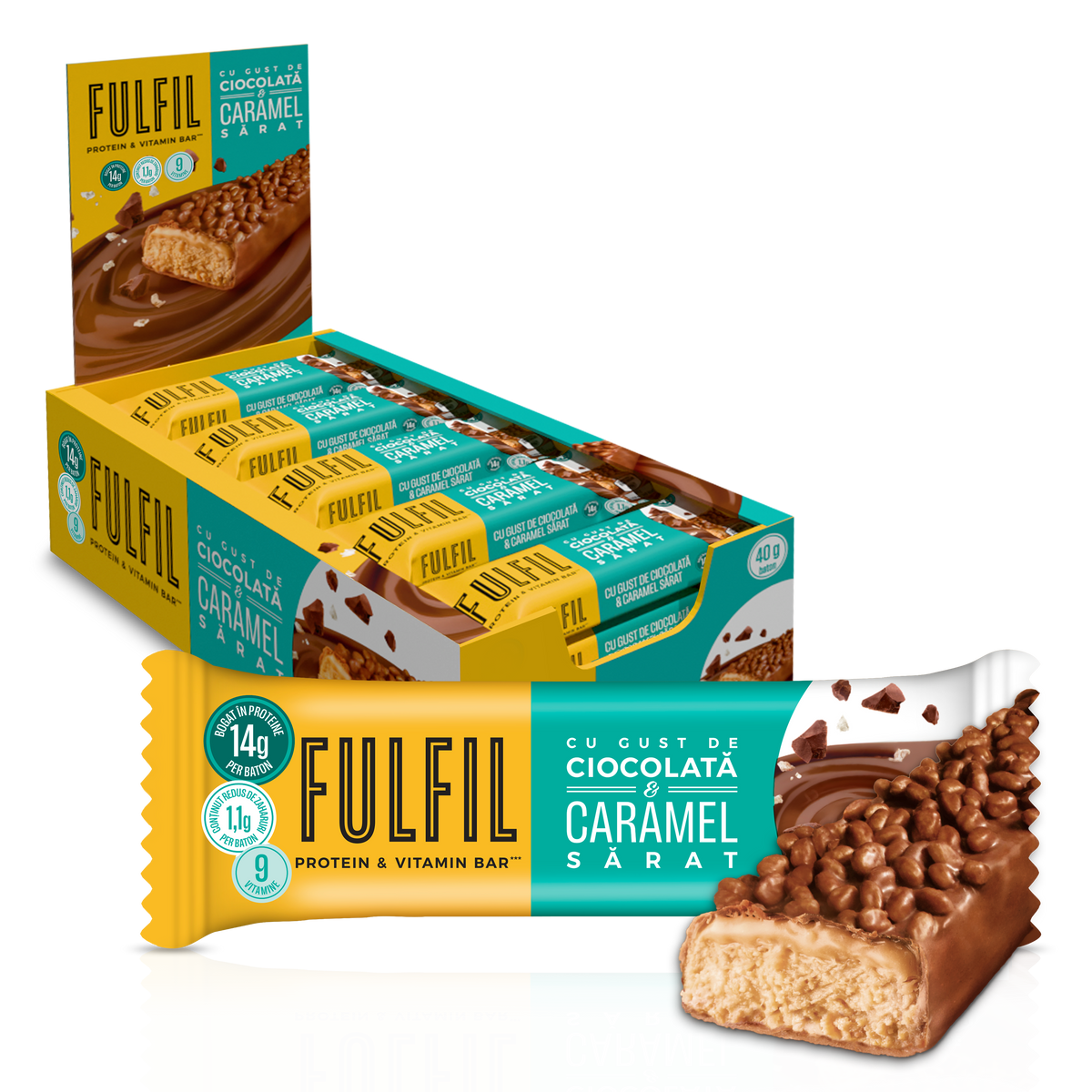 Baton bogat în proteine cu gust de ciocolată și caramel sărat - 15x40g